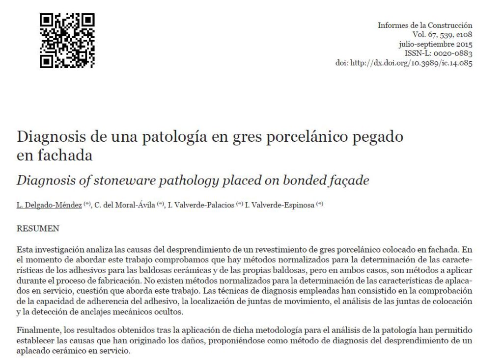 Imagen del Informe de la Diagnosis de una patología en gres porcelánico pegado en fachada